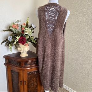 escio Boho Long Fuzzy Sweater Vest with Crochet Back